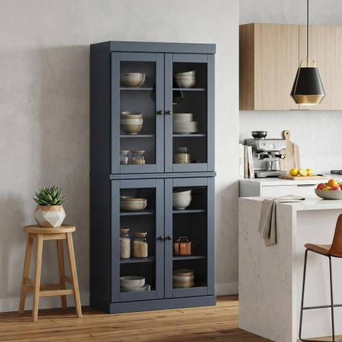 72" French Blue Solid Wood Four Door Pantry Or Storage Closet