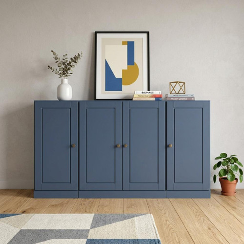 65" French Blue Solid Wood Two Drawer Sideboard With Four Doors