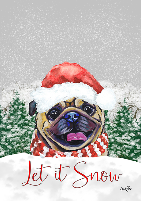 Pug Fawn - Hippie Hound Studios Christmas  House and Garden Flags