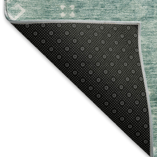 10' X 14' Aqua And Ivory Medallion Washable Area Rug With UV Protection