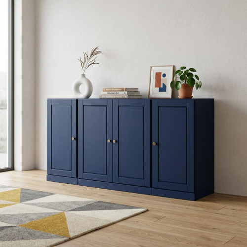 65" Navy Blue Solid Wood Sideboard With Four Glass Doors