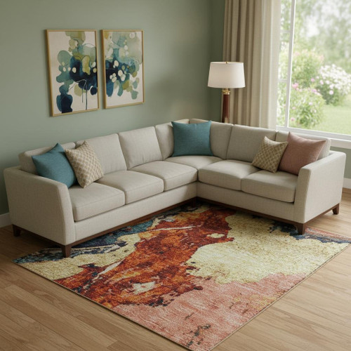 10' X 14' Linen Purple And Ivory Abstract Washable Area Rug With UV Protection