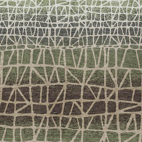 10' X 14' Fern Green Brown And Beige Geometric Washable Indoor Outdoor Area Rug
