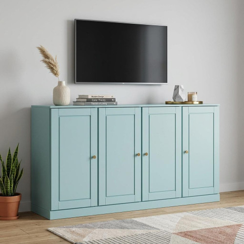 65" Aqua Solid Wood Enclosed Storage TV Stand