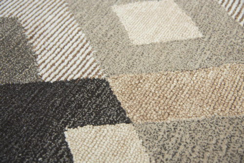 8' Natural Brown Beige Charcoal And Gray Wool Geometric Hand Tufted Area Rug