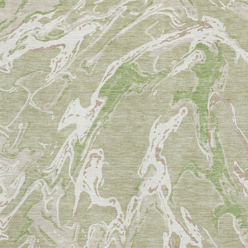 10' X 14' Artichoke Green Taupe And Ivory Abstract Washable Area Rug With UV Protection