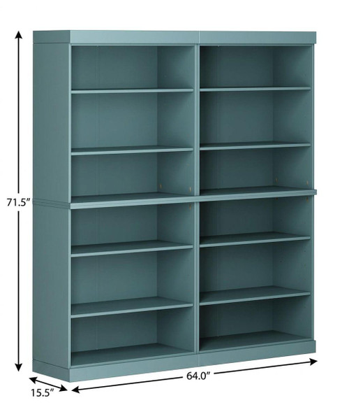 72" Aqua Solid Wood Adjustable Twelve Tier Library Bookcase