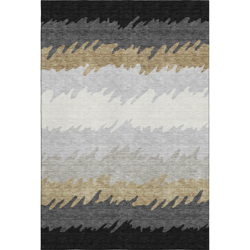 10' X 14' Black Beige And Silver Striped Washable Area Rug With UV Protection