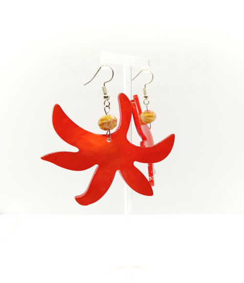 Red Acrylic Flower And Topaz Crystal Earrings