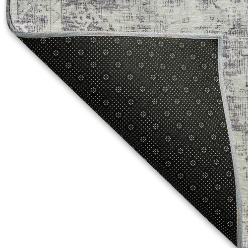 3' X 5' Plum And Silver Oriental Washable Area Rug With UV Protection