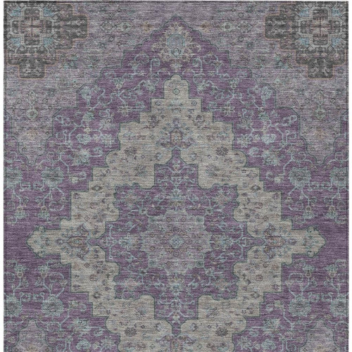 5' X 8' Purple And Plum Medallion Washable Indoor Outdoor Area Rug