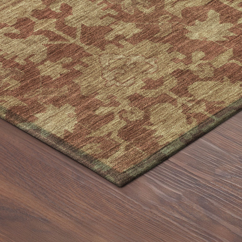 8' Rust And Beige Round Floral Washable Indoor Outdoor Area Rug