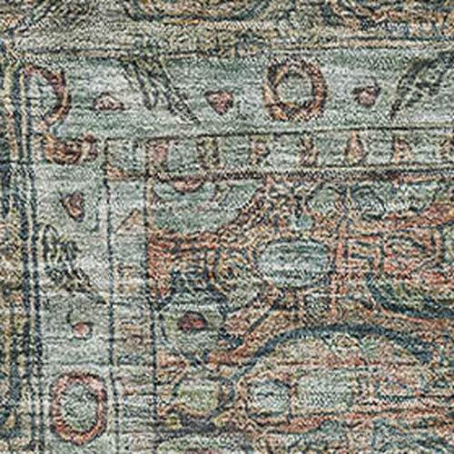 9' X 12' Teal And Gray Oriental Washable Area Rug With UV Protection