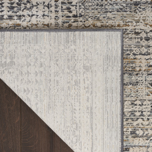 12' Ivory And Slate Gray Oriental Distressed Runner Rug With Fringe