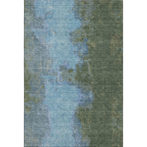 3' X 5' Green And Blue Abstract Washable Area Rug With UV Protection