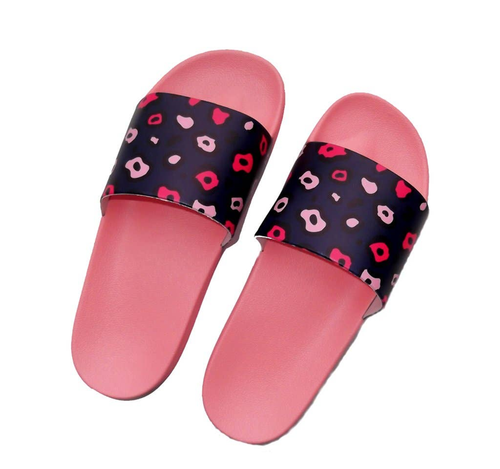 Navy Leopard Print Slide Sandals