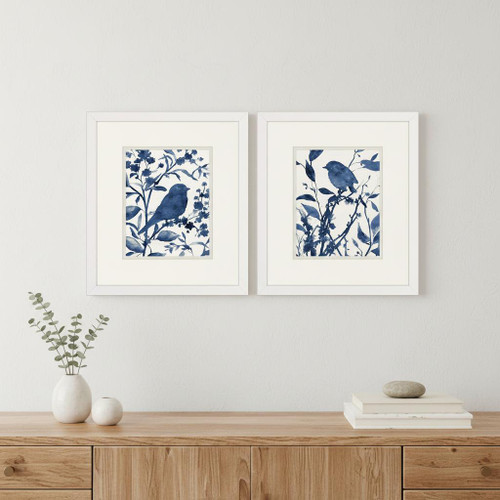 Set Of Two Bluebird Silhouette Set of Set White Framed Wall Art