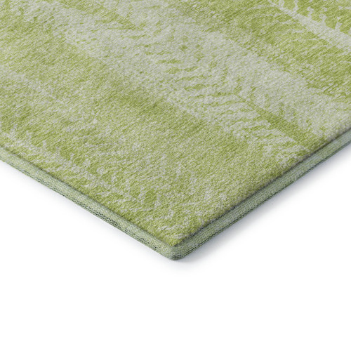 8' Artichoke Green And Ivory Striped Washable Round Rug With UV Protection