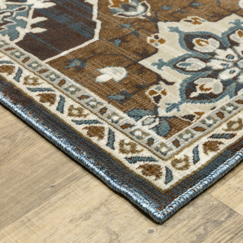 5' X 8' Gray And Blue Medallion Area Rug