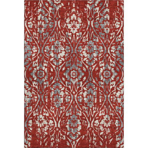 8' X 10' Red And Gray Floral Washable Area Rug With UV Protection