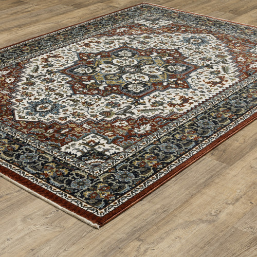 10' X 13' Red Black And White Medallion Area Rug With Fringe