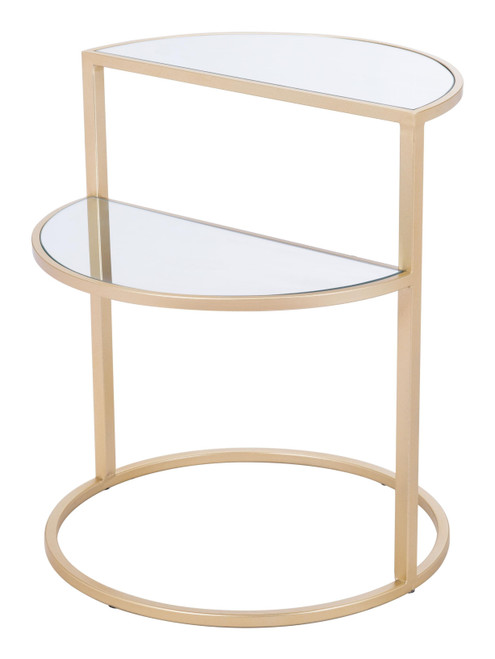 23" Gold And Clear Glass Half Circle End Table
