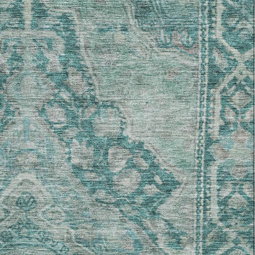 3' X 5' Teal And Gray Oriental Washable Area Rug With UV Protection