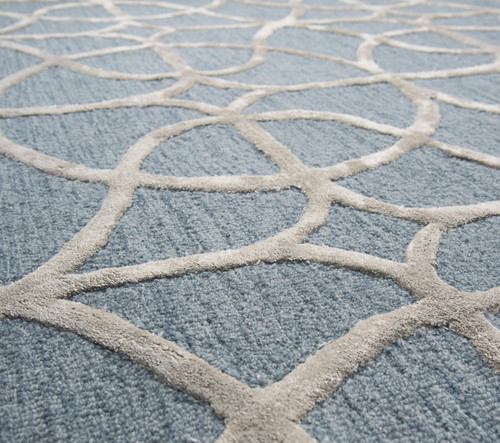 5' X 8' Blue And Gray Wool Geometric Hand Tufted Area Rug