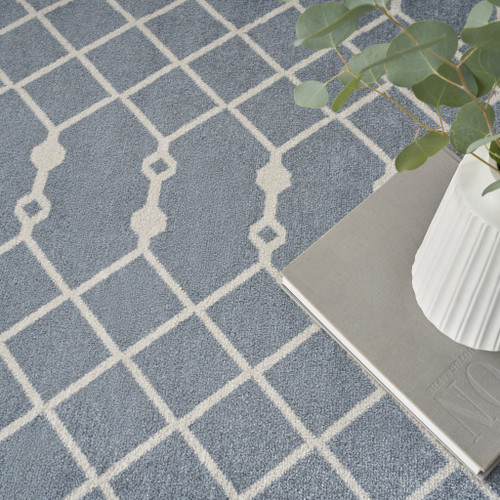 9' X 12' Blue and Ivory Moroccan Power Loom Washable Area Rug