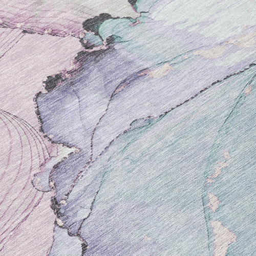 10' X 14' Pale Aqua And Lavender Abstract Washable Indoor Outdoor Area Rug