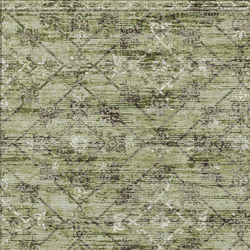 8' X 10' Fern Green And Brown Geometric Washable Indoor Outdoor Area Rug