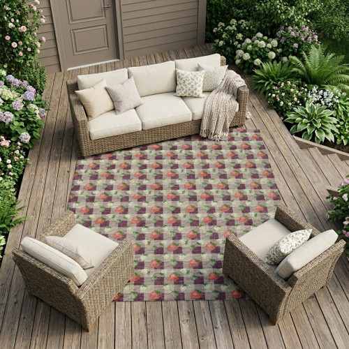 9' X 12' Eggplant And Purple Floral Washable Indoor Outdoor Area Rug