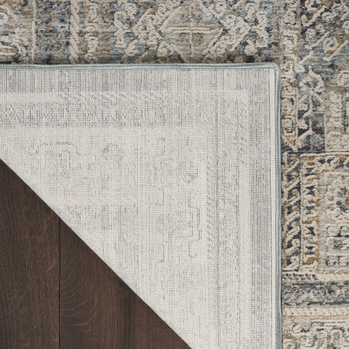 10' Ivory And Charcoal Medallion Distressed Runner Rug With Fringe