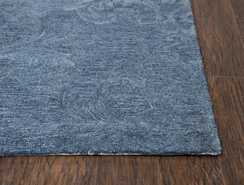 8' X 10' Blue And Dark Blue Wool Damask Hand Tufted Area Rug