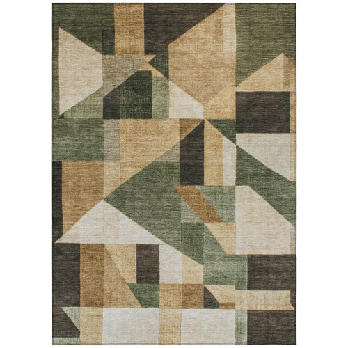 10' X 14' Fern Green Beige And Ivory Geometric Washable Indoor Outdoor Area Rug