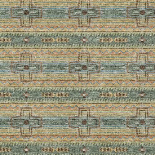 3' X 5' Green And Beige Tribal Washable Indoor Outdoor Area Rug