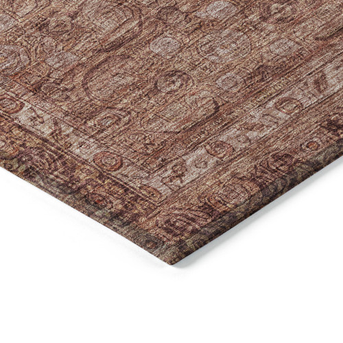 8' Terra Cotta And Rust Round Floral Washable Indoor Outdoor Area Rug