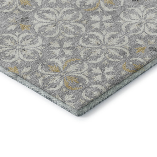 5' X 8' Gray And Ivory Floral Washable Area Rug With UV Protection