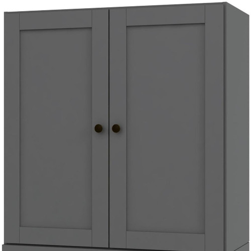 36" Gray Solid Wood Adjustable Three Tier Library Bookcase with Two Doors