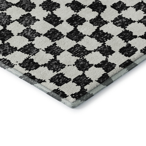 10' X 14' Black And Ivory Geometric Washable Area Rug With UV Protection