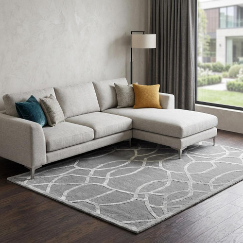 9' X 12' Gray And Silver Wool Geometric Hand Tufted Area Rug