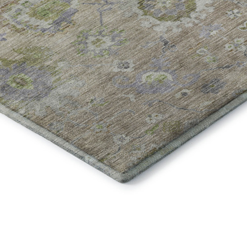 10' X 14' Beige Green And Blue Floral Washable Area Rug With UV Protection