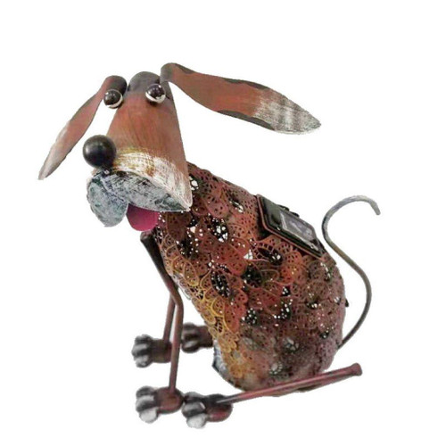 15" Brown Metal LED lights Dogs Garden Accents Accessories