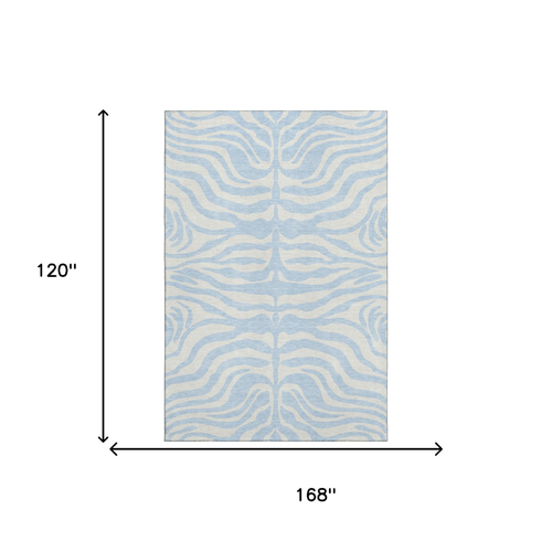 10' X 14' Sky Blue And Ivory Animal Print Washable Area Rug With UV Protection