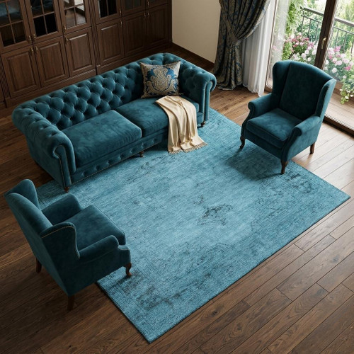 9' X 12' Blue And Gray Oriental Washable Area Rug With UV Protection
