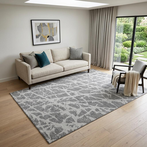 5' X 8' Charcoal And Ivory Abstract Washable Area Rug With UV Protection