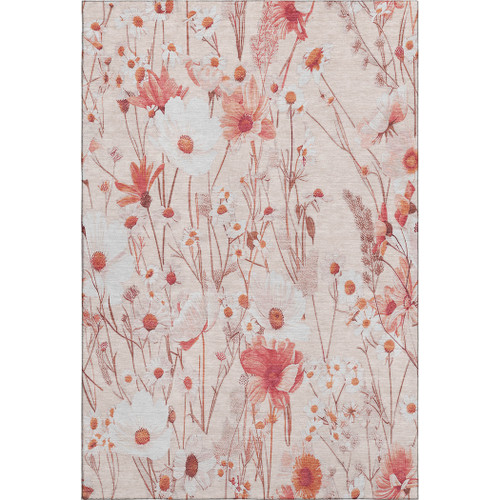 10' X 14' Salmon And Ivory Floral Washable Area Rug With UV Protection