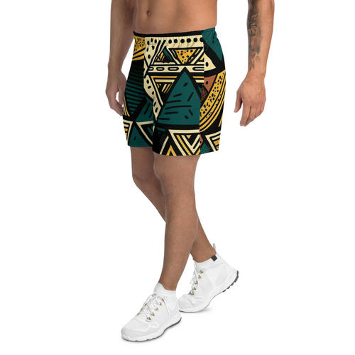 Green and Yellow African Print Athleisure Men's Shorts