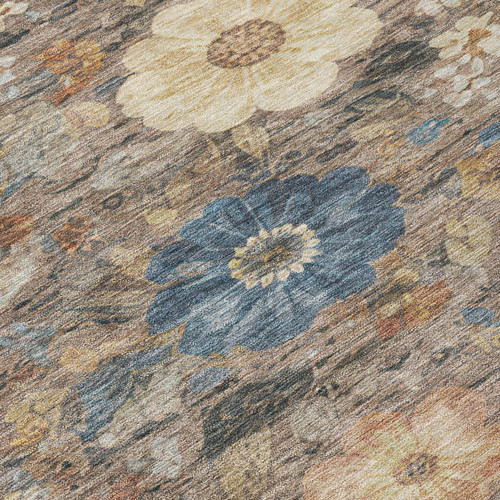 8' X 10' Khaki And Brown Floral Washable Indoor Outdoor Area Rug