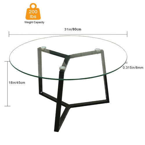 32" Black Steel And Glass Round Coffee Table